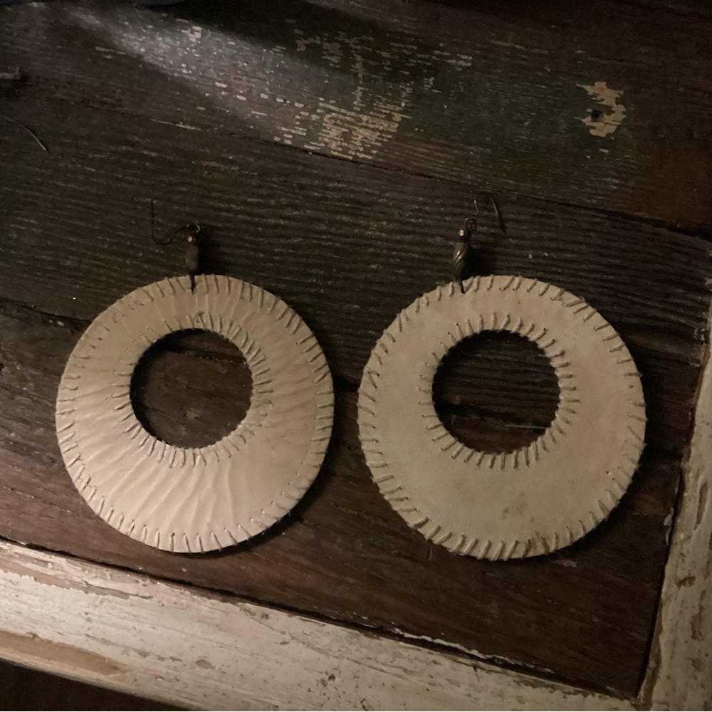Vintage Late 60’s 4 Inch Leather Hoop Earrings